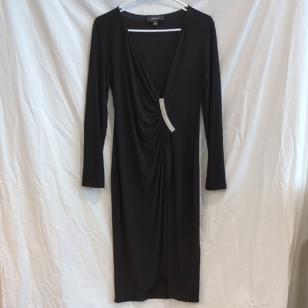 R & M Richards | Sophisticate Black Party Knit Little Black Dress Rhinestone | 6